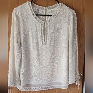 JK ARA White Embroidered Women's Top